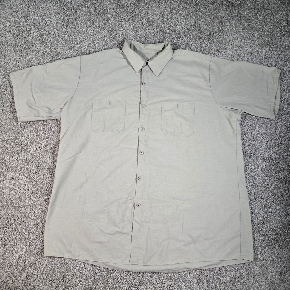 Red Kap Work Shirt Men's 2XL Tan Khaki Industrial SS Button Up Snap Neck GUC